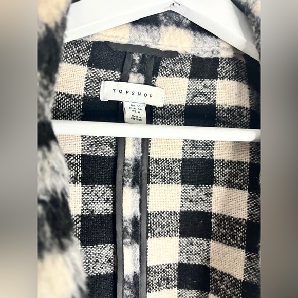 Top Shop Black and White Checkered Long Coat - Picture 5 of 8